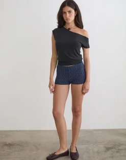 Eunia Short in Navy with Micro Polka Print