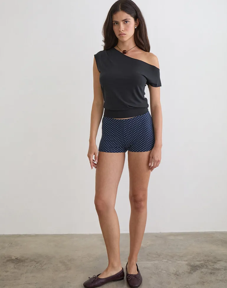 Eunia Short in Navy with Micro Polka Print
