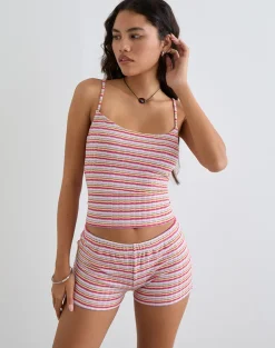 Eunia Shorts in Stripe Rib Pink and Lilac