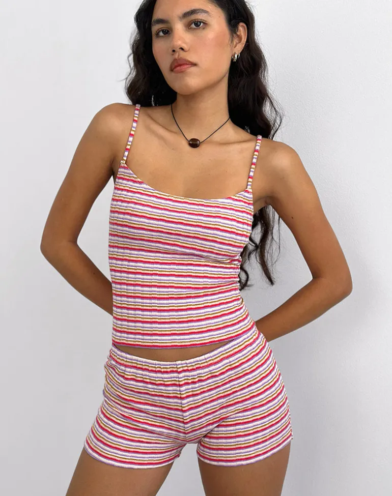 Eunia Shorts in Stripe Rib Pink and Lilac