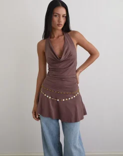 Eutalia Cowl Neck Halter Dress in Deep Taupe