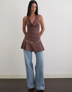 Eutalia Cowl Neck Halter Dress in Deep Taupe