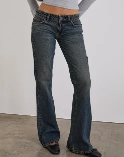 Extra Low Rise Flare Jeans in Dirty Green
