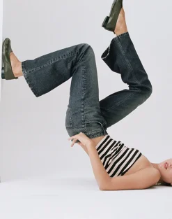 Extra Low Rise Flare Jeans in Dirty Green