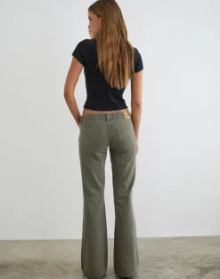 Extra Low Rise Flare Jeans in Olive