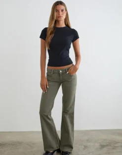 Extra Low Rise Flare Jeans in Olive