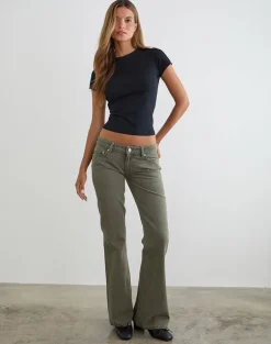 Extra Low Rise Flare Jeans in Olive