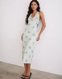 Fadwa Midi Dress in Floral Stripe Cream