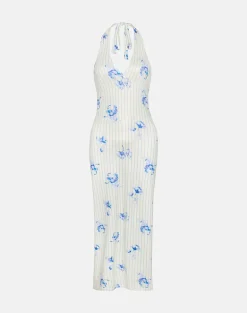 Fadwa Midi Dress in Floral Stripe Cream