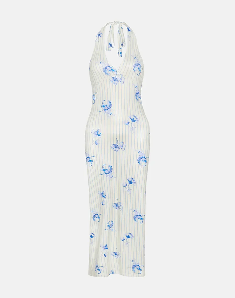 Fadwa Midi Dress in Floral Stripe Cream