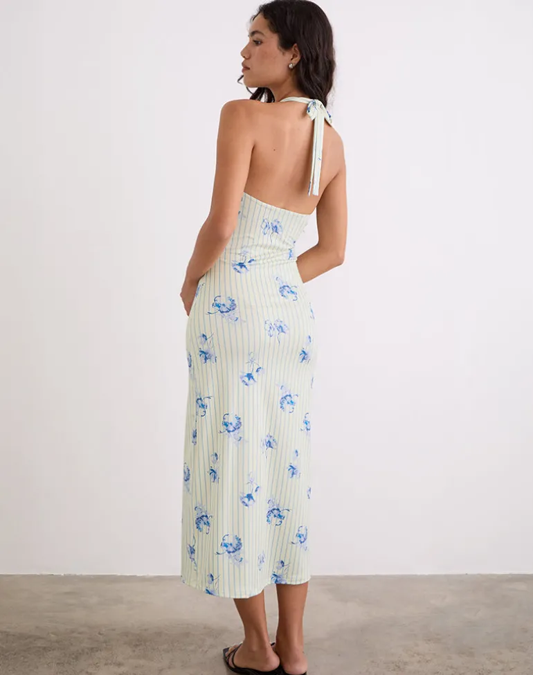 Fadwa Midi Dress in Floral Stripe Cream