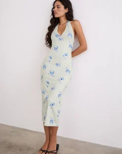 Fadwa Midi Dress in Floral Stripe Cream