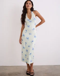 Fadwa Midi Dress in Floral Stripe Cream