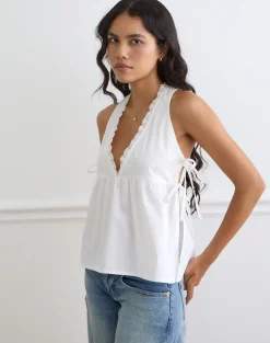 Fahwa Blouse with Tie Side in Poplin White