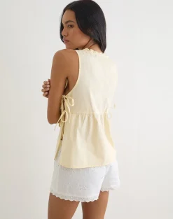 Fahwa Blouse with Tie Side in Poplin Buttermilk