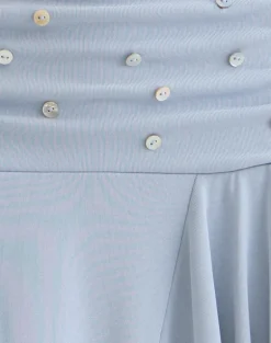 Faliha Midi Skirt in Lyocell Dusty Blue with Pearl Buttons