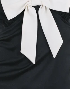 Faradiba Mini Dress in Satin Black with Ivory Bow