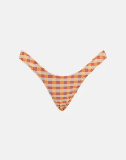 Farida Bikini Bottom with Picot Trim in Urban Check Orange and Yellow