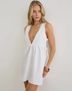 Fatima Mini Dress in Poplin White