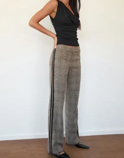 Fatina Trouser in Brown Check with Side Stripe