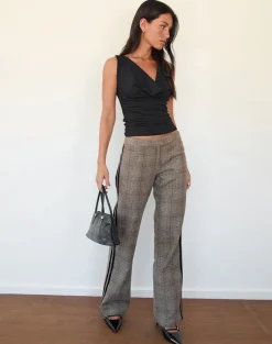 Fatina Trouser in Brown Check with Side Stripe