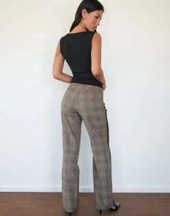 Fatina Trouser in Brown Check with Side Stripe