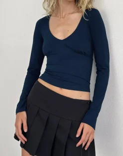 Faye Long Sleeve Top in Navy