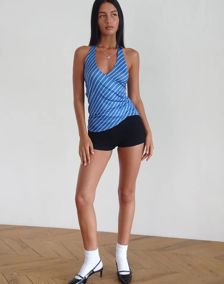 Fayez Slinky Top in Blue Diagonal Stripe