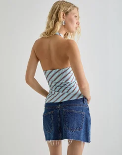 Fayez Slinky Top in Diagonal Striped Light Blue