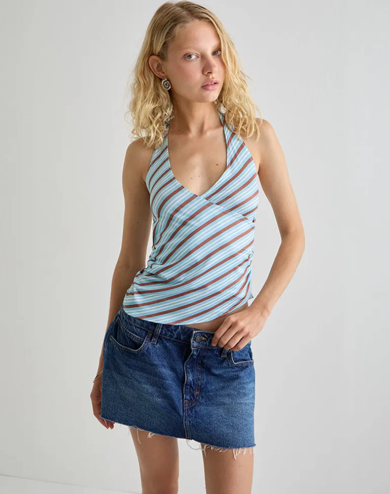 Fayez Slinky Top in Diagonal Striped Light Blue