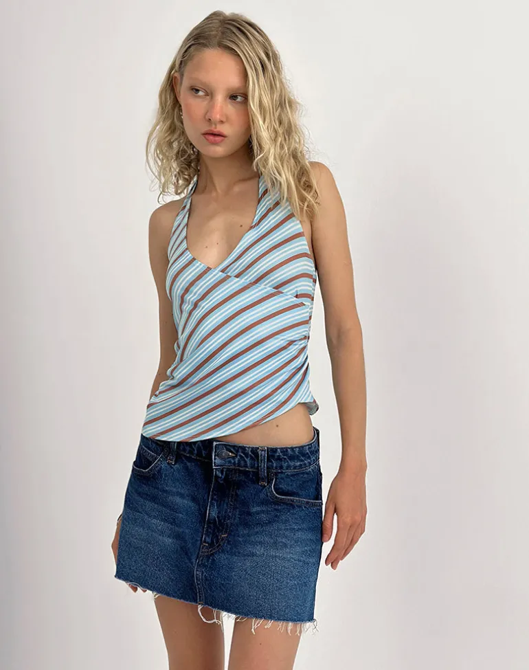 Fayez Slinky Top in Diagonal Striped Light Blue