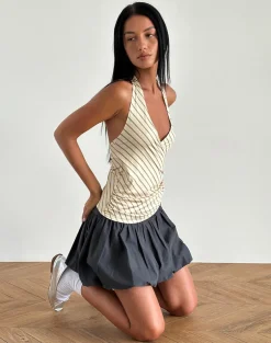 Fayez Slinky Top in Yellow Diagonal Stripe