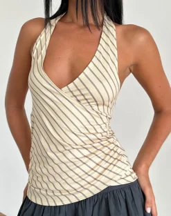 Fayez Slinky Top in Yellow Diagonal Stripe