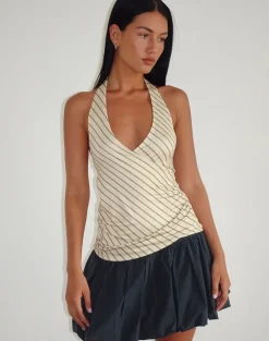 Fayez Slinky Top in Yellow Diagonal Stripe