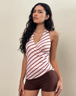 Fayez Top in Slinky Diagonal Stripe Pink