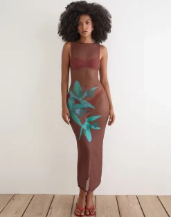 Fay Midi Dress in Brown with Blue Desert Rose