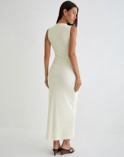 Fayola Printed Maxi Dress in Cream with Red Watercolour Flower