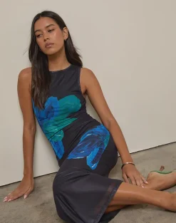 Fayola Printed Maxi Dress in Watercolour Flower Blue
