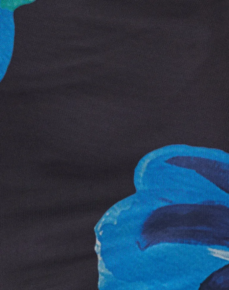 Fayola Printed Maxi Dress in Watercolour Flower Blue