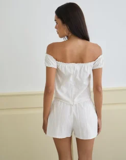 Fayra Bardot Corset Top in Cotton Dobby White
