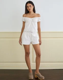 Fayra Bardot Corset Top in Cotton Dobby White