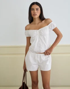 Fayra Bardot Corset Top in Cotton Dobby White