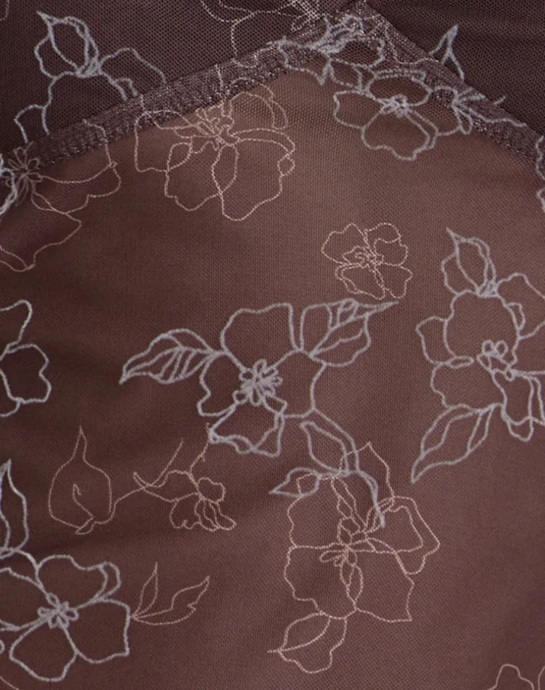 Fierza Cami Top in Doodle Flower Flock Brown