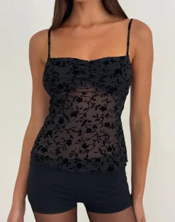 Fierza Cami Top in Pretty Petal Flock Black