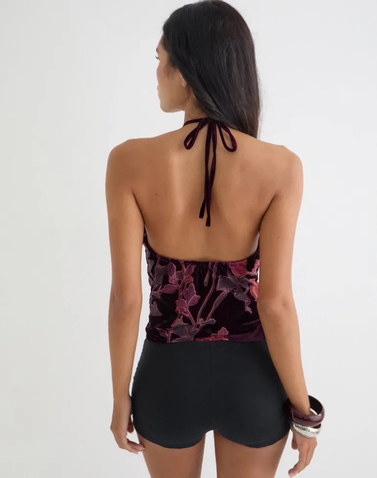 Fiorella Top in Floral Devore Burgundy