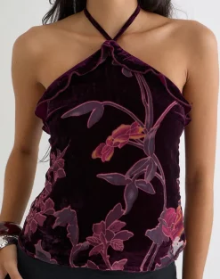 Fiorella Top in Floral Devore Burgundy
