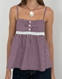 Flika Cami Top in Mini Gingham Wine