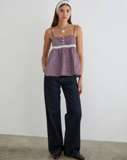 Flika Cami Top in Mini Gingham Wine