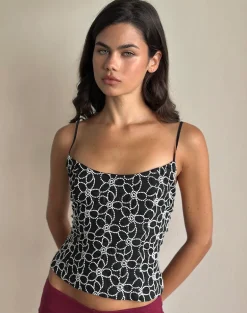 Florina Cami Top in Embroidery Flower Black