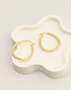 Fluted Oval Gold Plated Hoop Earrings